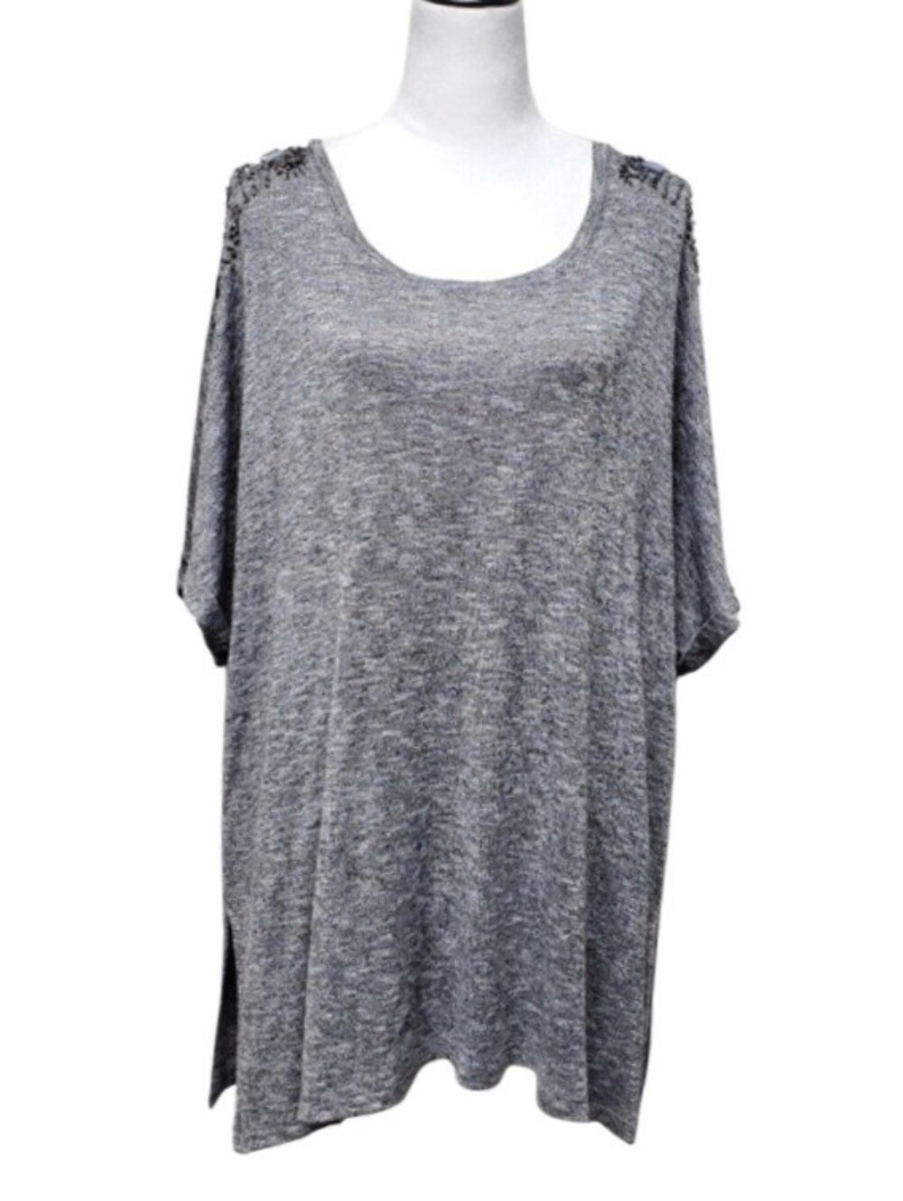 Lane Bryant Gray Relax Beaded Short Sleeve Top Size 26 28